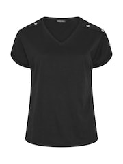 Evans Black Button Shoulder T-Shirt - Image 5 of 5