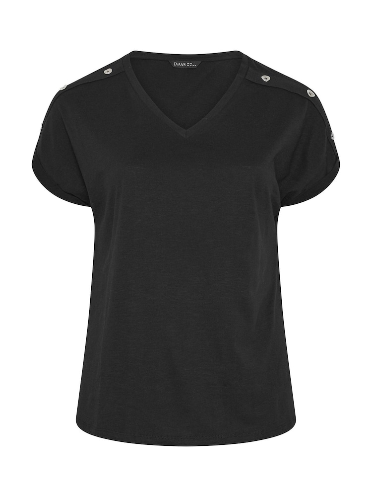 Evans Black Button Shoulder T-Shirt - Image 5 of 5 Evans Black Button Shoulder T-Shirt - Image 5 of 5