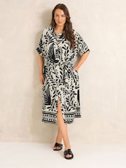 Evans Natural Border Print Shirt Dress - Image 1 of 5