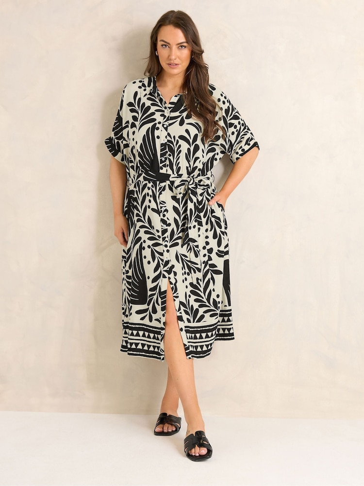 Evans Natural Border Print Shirt Dress - Image 1 of 5 Evans Natural Border Print Shirt Dress - Image 1 of 5