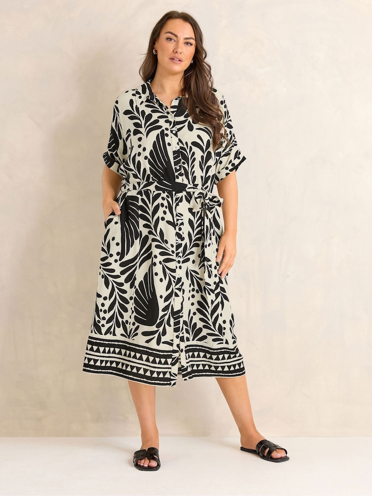 Evans Natural Border Print Shirt Dress - Image 2 of 5 Evans Natural Border Print Shirt Dress - Image 2 of 5