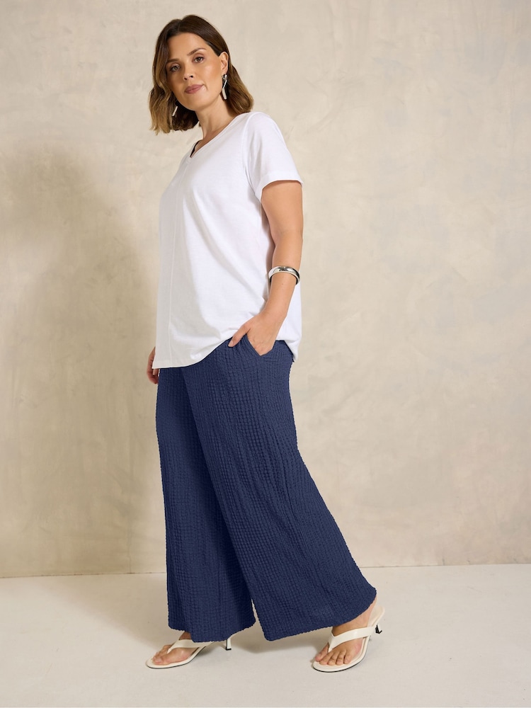 Blau - Evans Textured Jersey Wide Leg Trousers - Bild 1 von 5