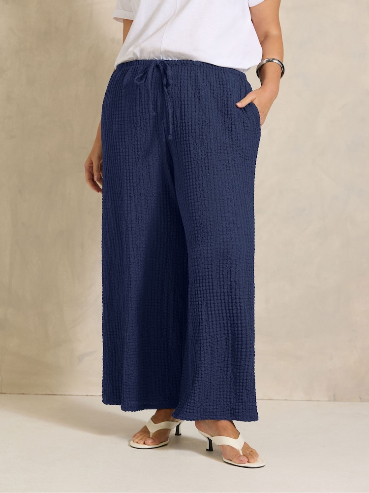 Blau - Evans Textured Jersey Wide Leg Trousers - Bild 2 von 5