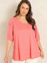 Evans Pink Slub Button Through Top - Image 1 of 5