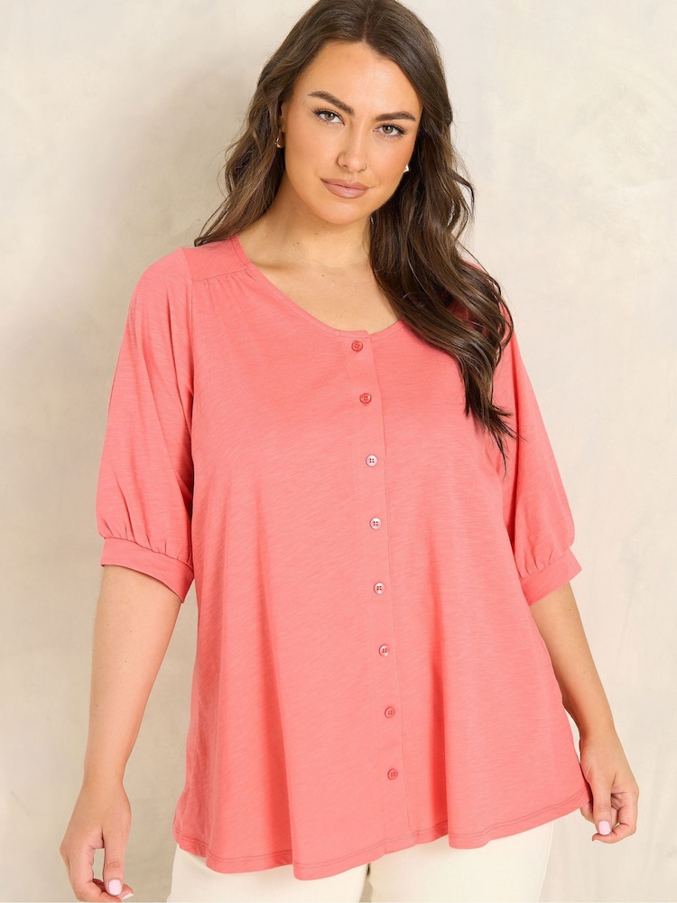 Evans Pink Slub Button Through Top - Image 1 of 5