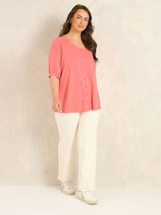 Evans Pink Slub Button Through Top - Image 2 of 5