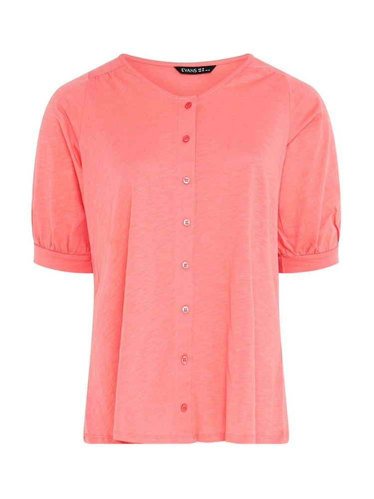Evans Pink Slub Button Through Top - Image 5 of 5