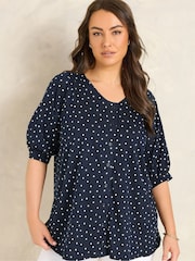 Evans Blue Slub Button Through Top - Image 1 of 5