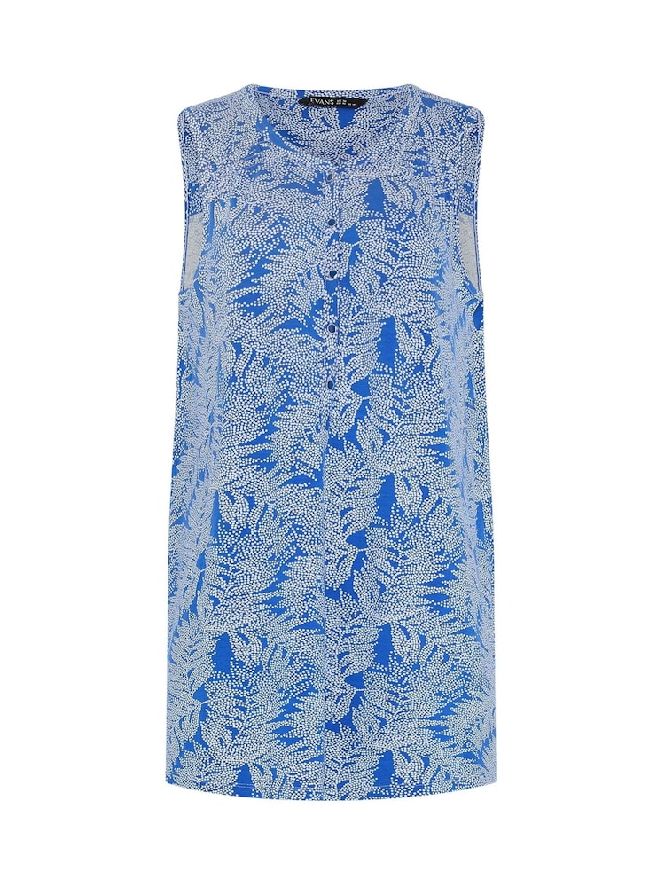 Evans Cobalt Blue Palm Print Jersey Sleeveless Shirt - Image 5 of 5 Evans Cobalt Blue Palm Print Jersey Sleeveless Shirt - Image 5 of 5