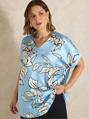 Evans Blue Woven Front Jersey Back Top - Image 1 of 5