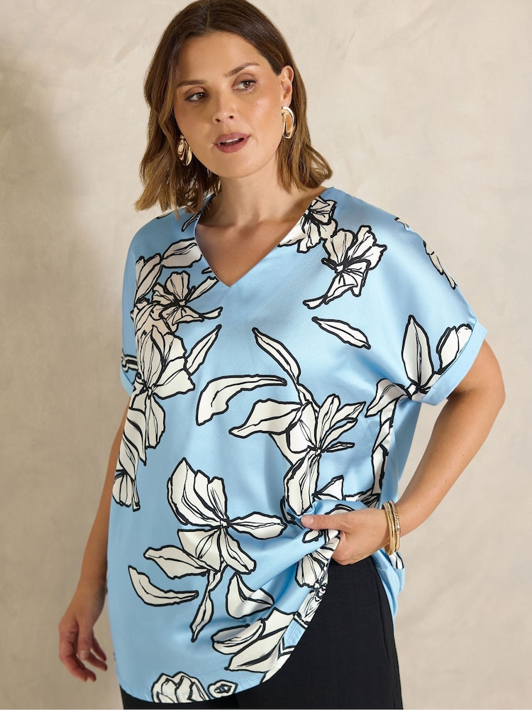 Evans Blue Woven Front Jersey Back Top - Image 1 of 5