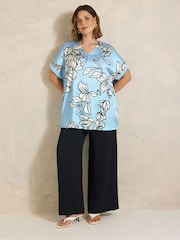 Evans Blue Woven Front Jersey Back Top - Image 2 of 5