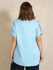Evans Blue Woven Front Jersey Back Top - Image 3 of 5
