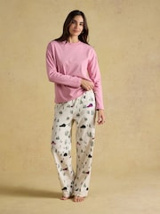 Joules Lyla Pink Jonty Long Sleeve Jersey Cotton Pyjama Set - Image 1 of 10
