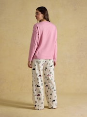 Joules Lyla Pink Jonty Long Sleeve Jersey Cotton Pyjama Set - Image 2 of 10