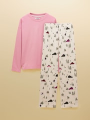 Joules Lyla Pink Jonty Long Sleeve Jersey Cotton Pyjama Set - Image 8 of 10