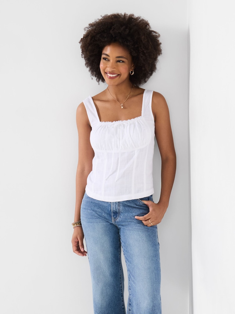 לבן - Joe Browns Linen Blend Summer Top - תמונה 1 מתוך 5