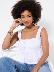 לבן - Joe Browns Linen Blend Summer Top - תמונה 2 מתוך 5