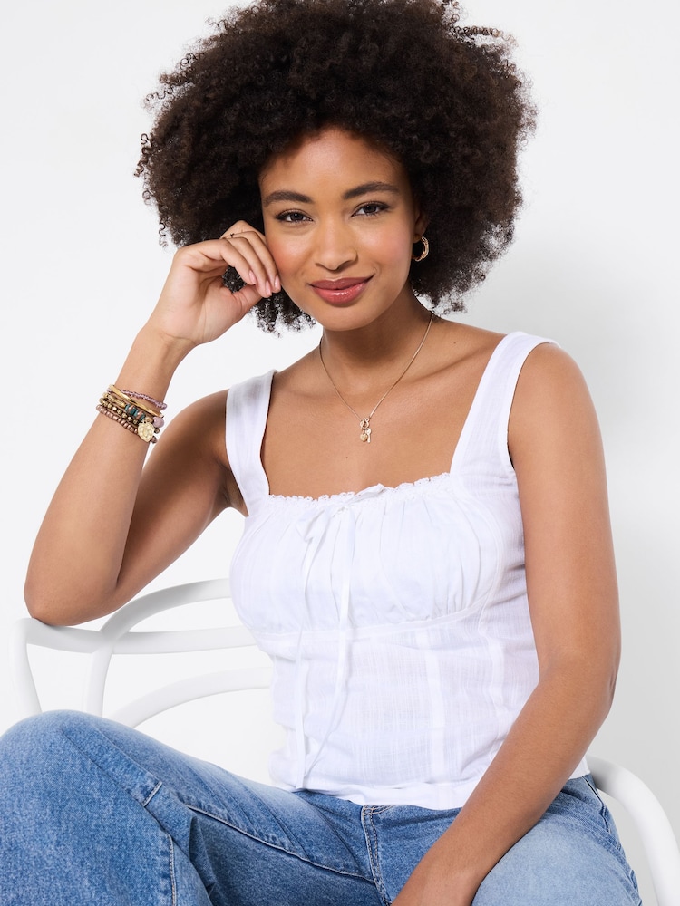 לבן - Joe Browns Linen Blend Summer Top - תמונה 2 מתוך 5