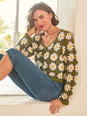 Joe Browns Green Darling Daisy Crochet Cardigan - Image 1 of 6