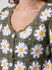Joe Browns Green Darling Daisy Crochet Cardigan - Image 3 of 6
