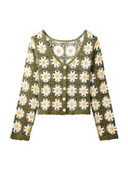 Joe Browns Green Darling Daisy Crochet Cardigan - Image 6 of 6