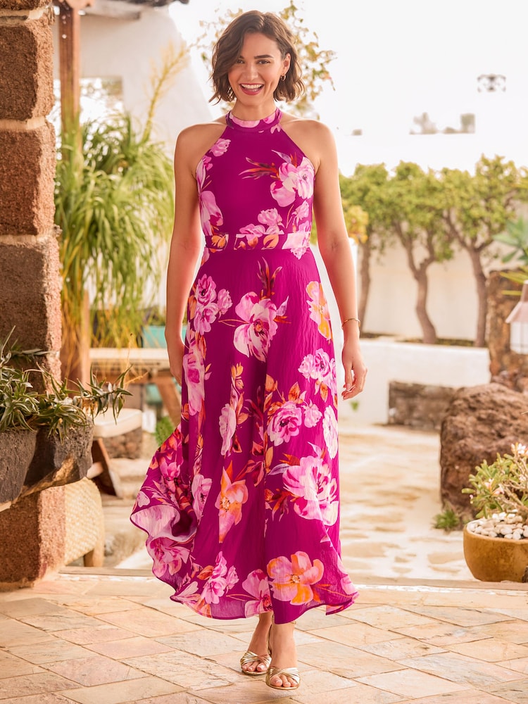 Joe Browns Pink Lulu Floral Halter Neck Dress - Image 1 of 6