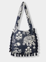 Joe Browns Blue Embroidered Safari Tassel Bag - Image 1 of 4