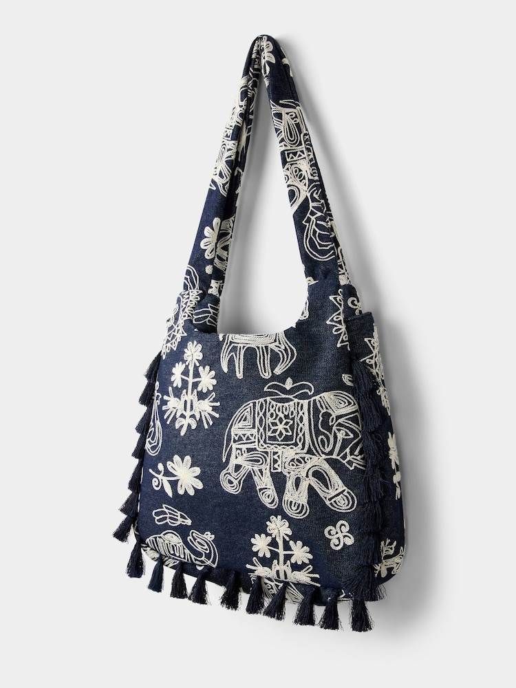 Joe Browns Blue Embroidered Safari Tassel Bag - Image 2 of 4