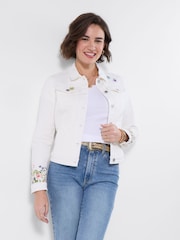Joe Browns White Spring Meadows Embroidered Denim Jacket - Image 2 of 6