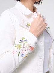 Joe Browns White Spring Meadows Embroidered Denim Jacket - Image 3 of 6