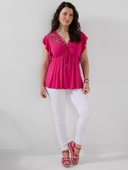 Joe Browns Pink Emily Embroidered Jersey Top - Image 3 of 6