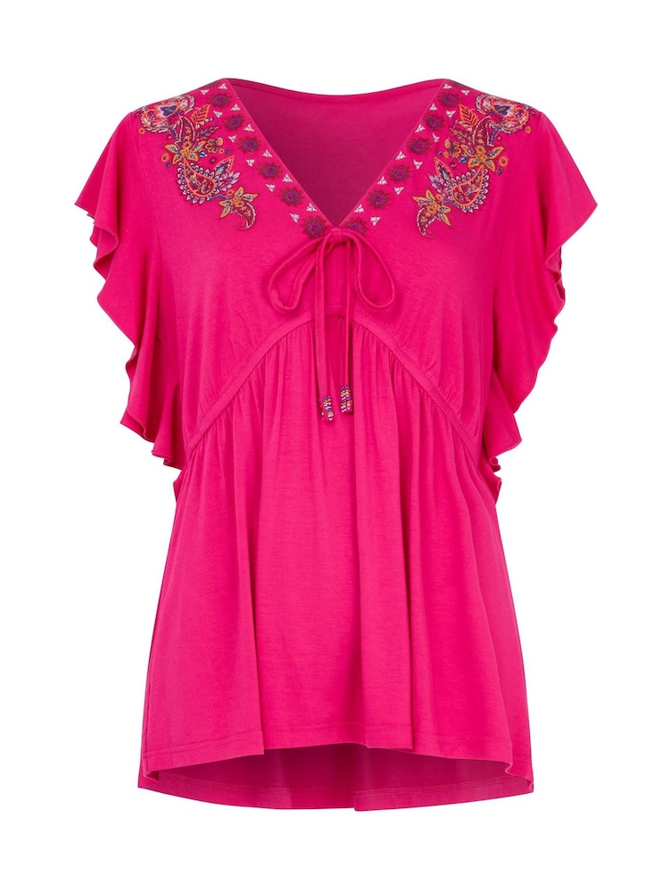 Joe Browns Pink Emily Embroidered Jersey Top - Image 6 of 6