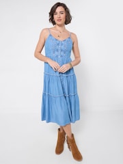 Joe Browns Blue Ellie Embroidered Denim Dress - Image 1 of 5