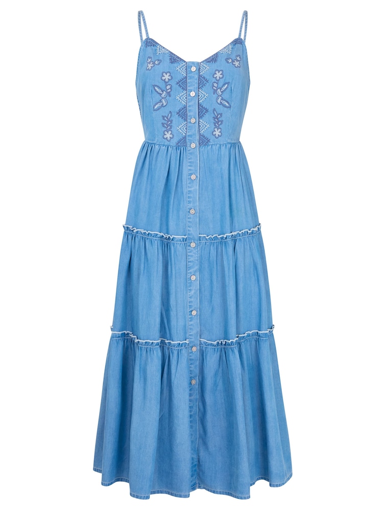 Joe Browns Blue Ellie Embroidered Denim Dress - Image 5 of 5