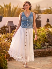 Joe Browns White Beautiful Button Front Lace Trim Skirt - Image 1 of 6