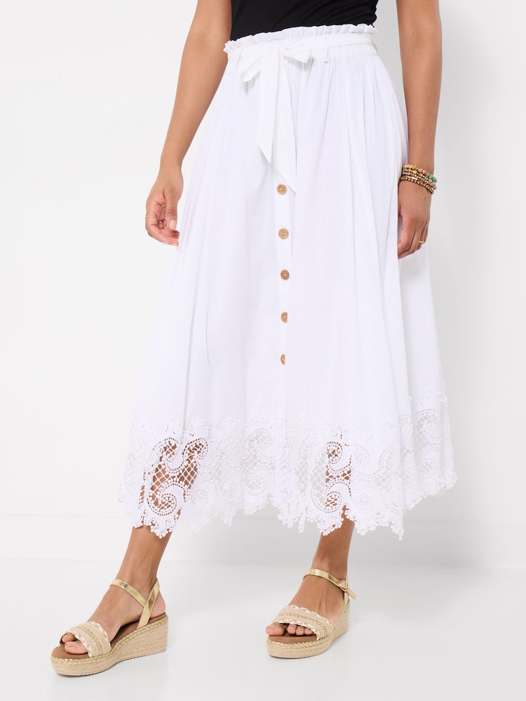 Joe Browns White Beautiful Button Front Lace Trim Skirt - Image 2 of 6