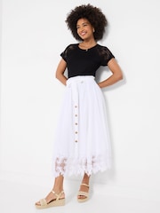 Joe Browns White Beautiful Button Front Lace Trim Skirt - Image 5 of 6