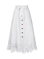 Joe Browns White Beautiful Button Front Lace Trim Skirt - Image 6 of 6