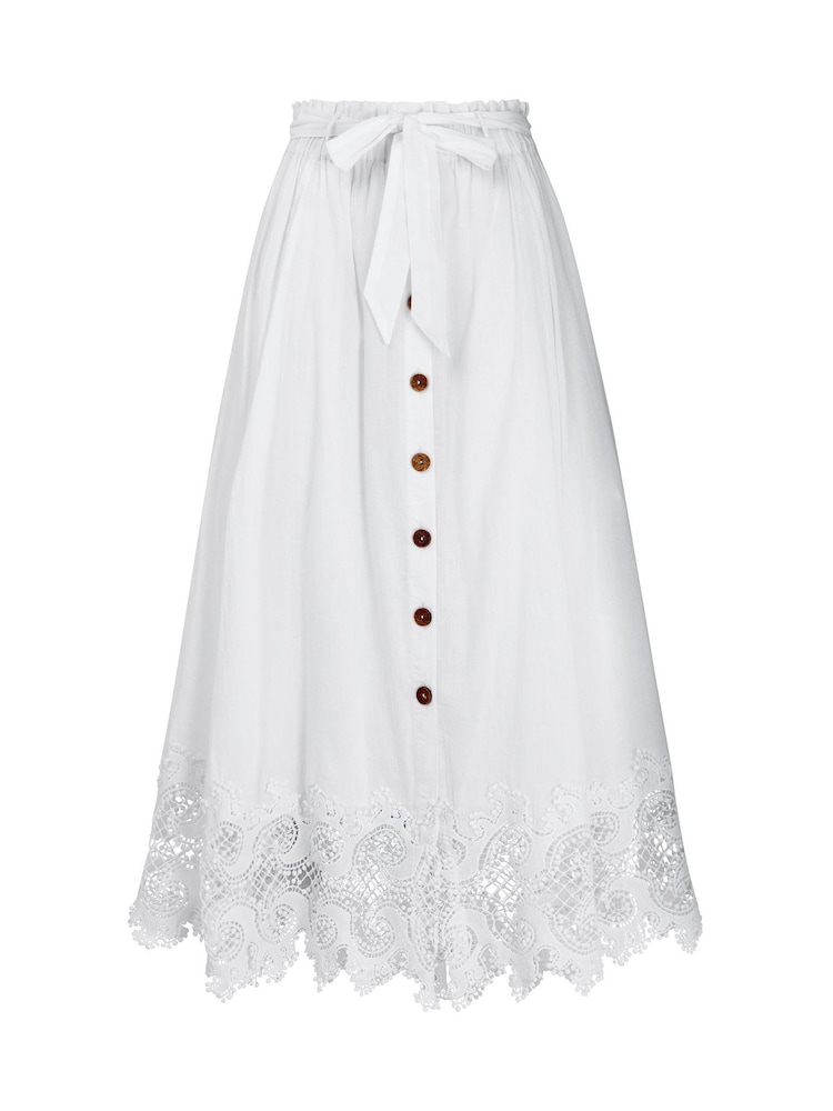 Joe Browns White Beautiful Button Front Lace Trim Skirt - Image 6 of 6