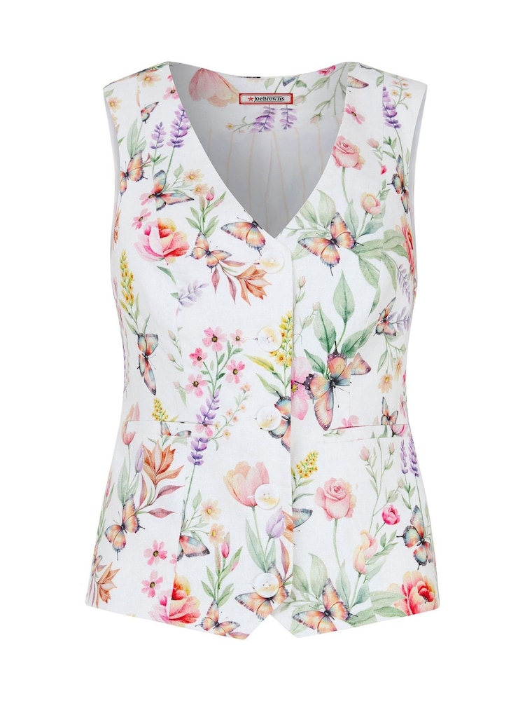 Joe Browns White Beautiful Butterfly Linen Blend Waistcoat - Image 5 of 5
