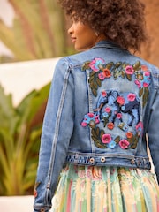 Joe Browns Blue Enchanting Embroidered Elephant Denim Jacket - Image 2 of 6