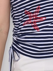 Joe Browns Blue Ocean Vibes Embroidered Ruched Side Stripe Top - Image 4 of 6