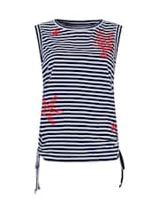 Joe Browns Blue Ocean Vibes Embroidered Ruched Side Stripe Top - Image 6 of 6