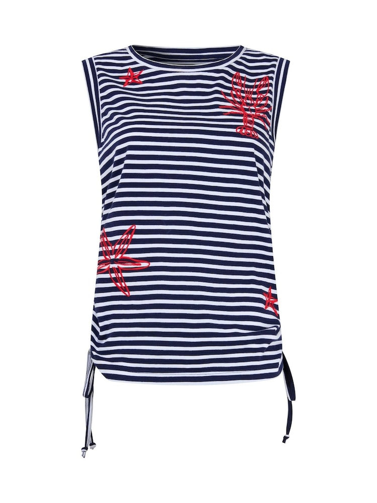 Joe Browns Blue Ocean Vibes Embroidered Ruched Side Stripe Top - Image 6 of 6