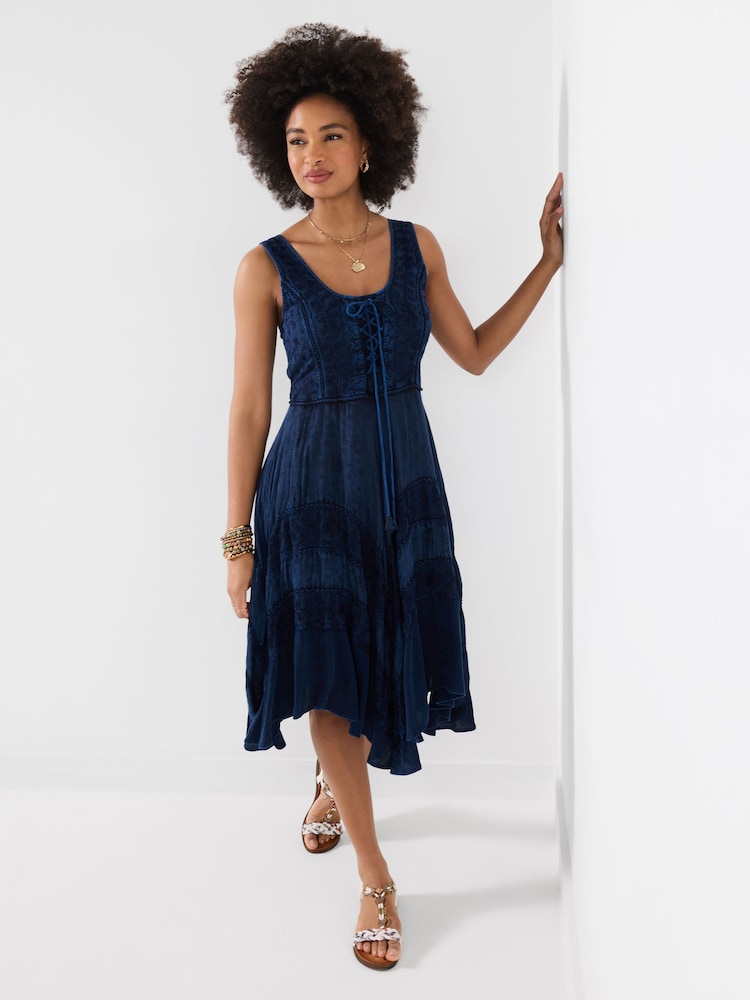 Joe Browns Blue Evie Jacquard And Embroidered Dress - Image 2 of 6