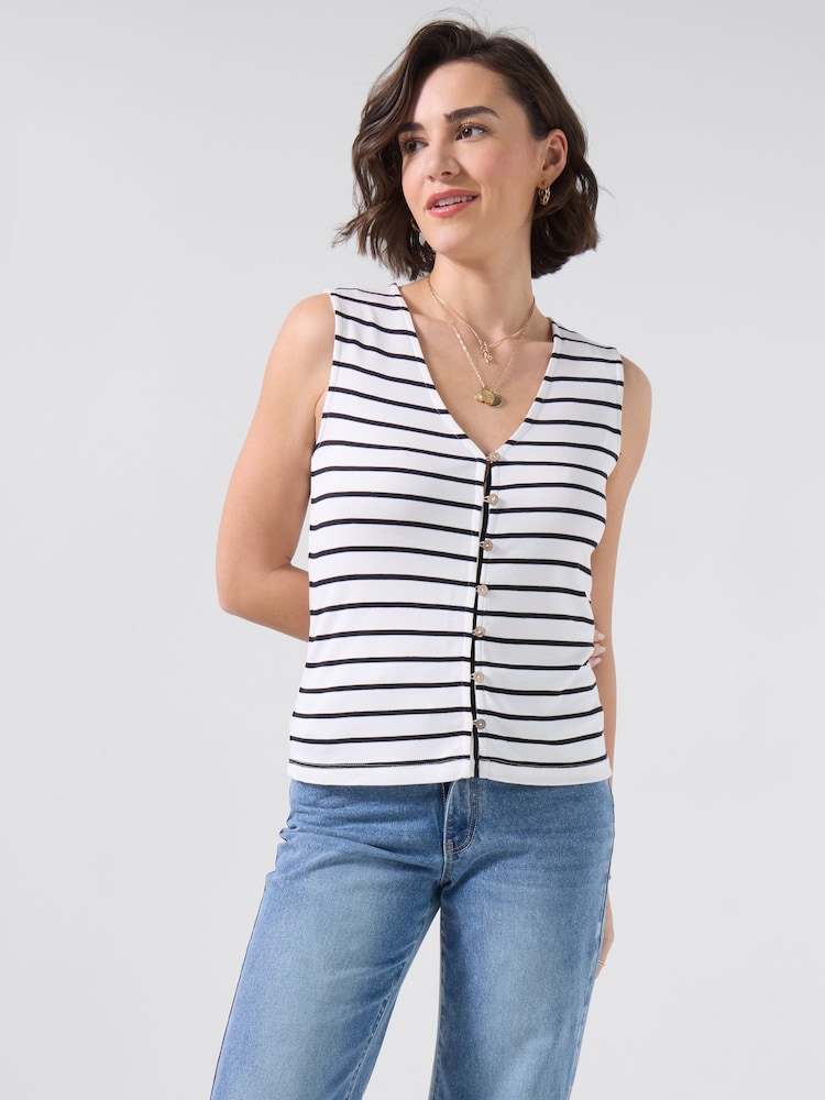 Joe Browns White Florence Button Front Jersey Top - Image 2 of 5