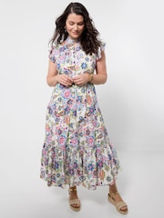 Joe Browns White Beautiful Printed Broderie Dress - Image 1 of 5