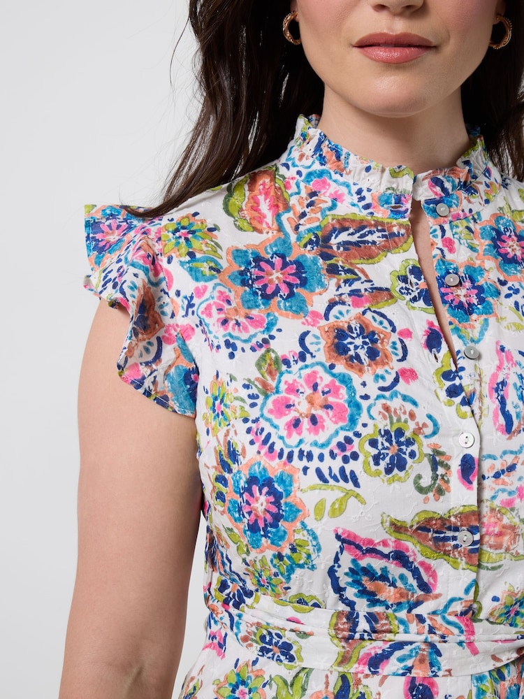 Joe Browns White Beautiful Printed Broderie Dress - Image 2 of 5