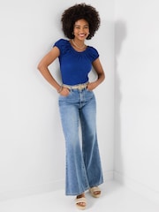 Joe Browns Blue Freya Textured Boho Top - Image 3 of 5